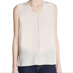 Vince Laser-cut Leather Paneled Silk Blouse